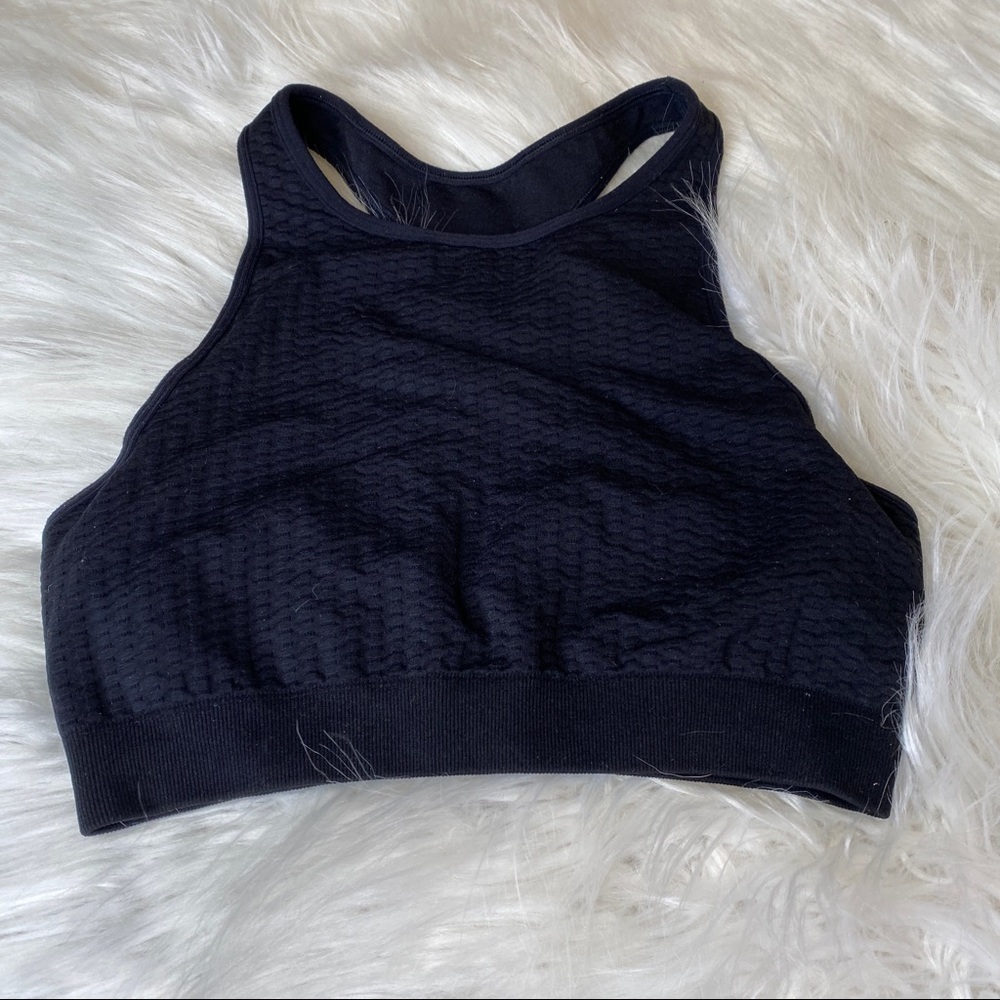 Nux Black Textured High Neck Sports Bra Size Small With Removable Inserts